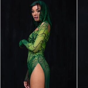 Acid Rain Mesh Hooded Rave Dress